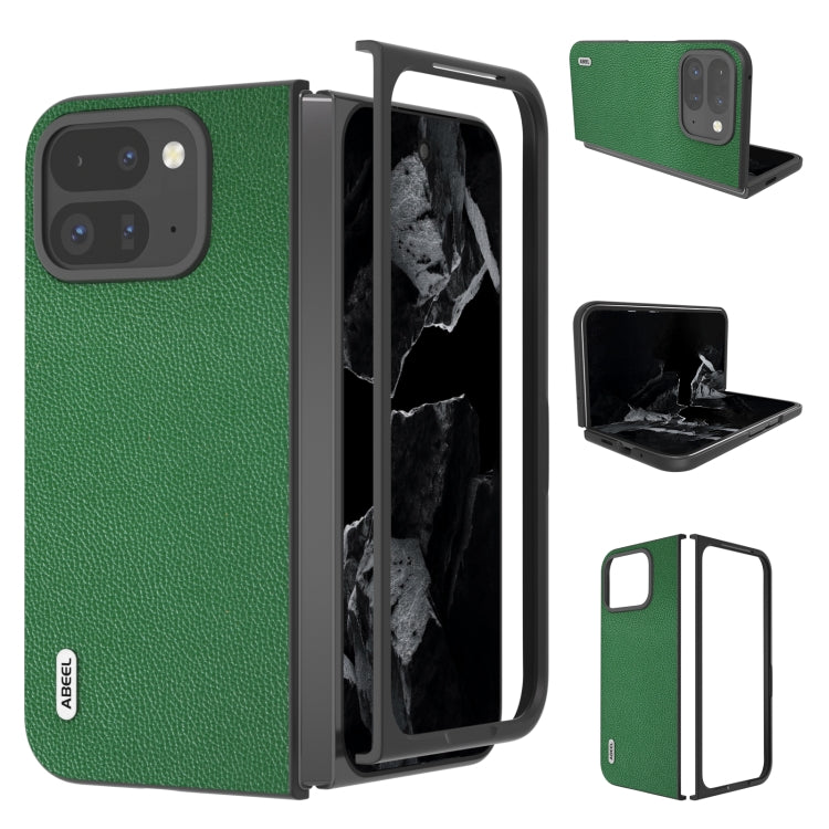 For Google Pixel 9 Pro Fold ABEEL Black Edge Genuine Leather Mino Phone Case(Green) - Google Cases by PMC TechLife | Online Shopping South Africa | PMC TechLife | Buy Now Pay Later Mobicred