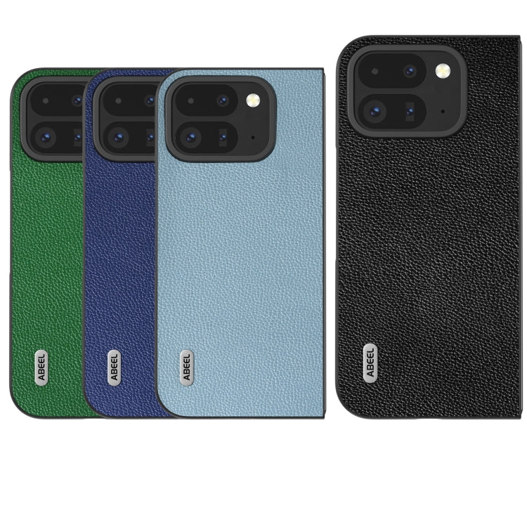 For Google Pixel 9 Pro Fold ABEEL Black Edge Genuine Leather Mino Phone Case(Green) - Google Cases by PMC TechLife | Online Shopping South Africa | PMC TechLife | Buy Now Pay Later Mobicred