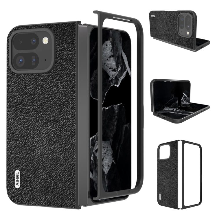 For Google Pixel 9 Pro Fold ABEEL Black Edge Genuine Leather Mino Phone Case(Black) - Google Cases by PMC TechLife | Online Shopping South Africa | PMC TechLife | Buy Now Pay Later Mobicred
