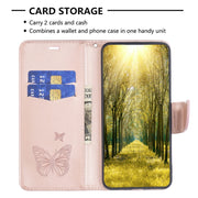 For iPhone 16 Plus Embossing Two Butterflies Pattern Leather Phone Case(Rose Gold)