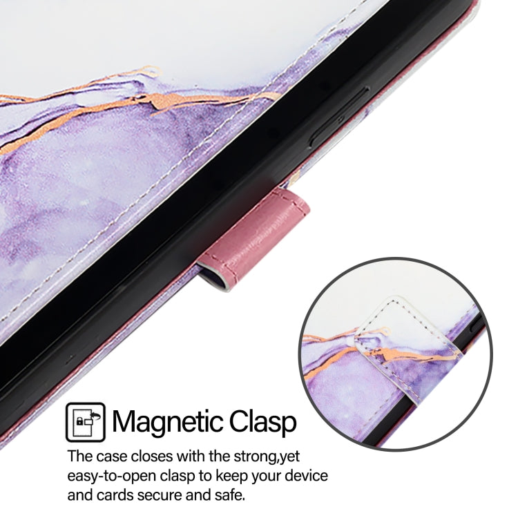 For iPhone 16e PT003 Marble Pattern Flip Leather Phone Case(White Purple) - iPhone 16e Cases by PMC TechLife | Online Shopping South Africa | PMC TechLife | Buy Now Pay Later Mobicred