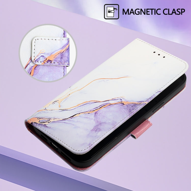 For iPhone 16e PT003 Marble Pattern Flip Leather Phone Case(White Purple) - iPhone 16e Cases by PMC TechLife | Online Shopping South Africa | PMC TechLife | Buy Now Pay Later Mobicred