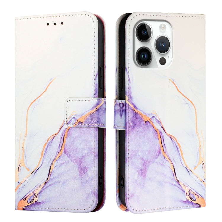 For iPhone 16 Pro Max PT003 Marble Pattern Flip Leather Phone Case(White Purple) - iPhone 16 Pro Max Cases by PMC TechLife | Online Shopping South Africa | PMC TechLife | Buy Now Pay Later Mobicred