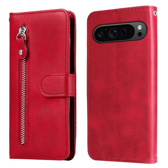 For Google Pixel 9 Pro Fashion Calf Texture Zipper Leather Phone Case(Red)
