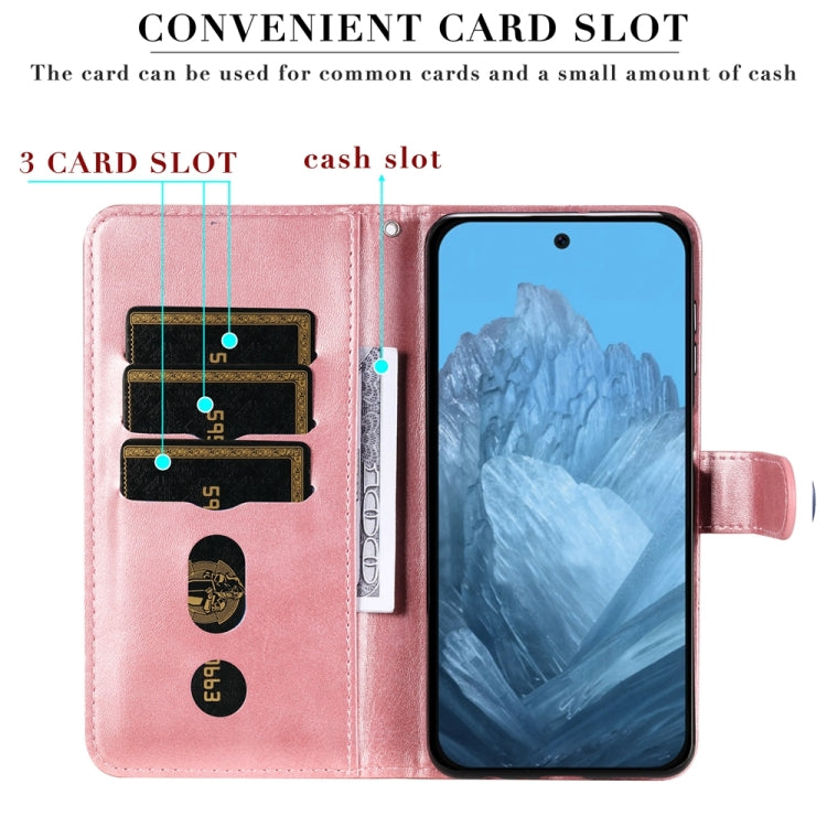For Google Pixel 9 Fashion Calf Texture Zipper Leather Phone Case(Rose Gold)