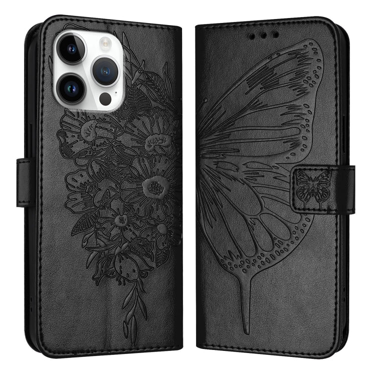 For iPhone 16 Pro Max Embossed Butterfly Leather Phone Case(Black) - iPhone 16 Pro Max Cases by PMC TechLife | Online Shopping South Africa | PMC TechLife | Buy Now Pay Later Mobicred