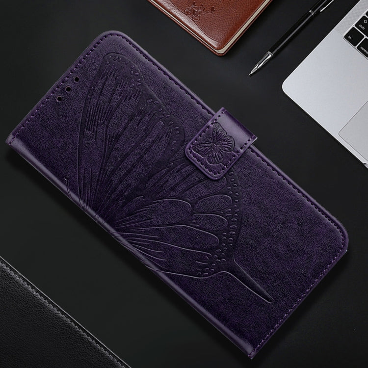 For iPhone 16 Pro Embossed Butterfly Leather Phone Case(Dark Purple) - iPhone 16 Pro Cases by PMC TechLife | Online Shopping South Africa | PMC TechLife | Buy Now Pay Later Mobicred