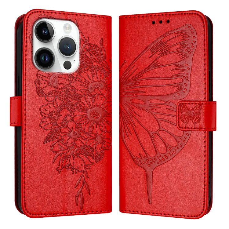 For iPhone 16 Pro Embossed Butterfly Leather Phone Case(Red) - iPhone 16 Pro Cases by PMC TechLife | Online Shopping South Africa | PMC TechLife | Buy Now Pay Later Mobicred