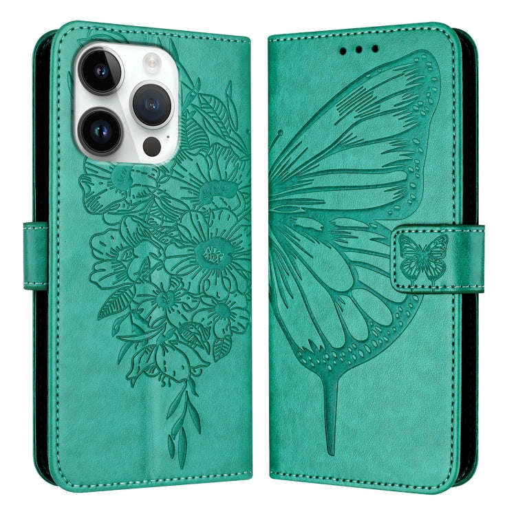 For iPhone 16 Pro Embossed Butterfly Leather Phone Case(Green) - iPhone 16 Pro Cases by PMC TechLife | Online Shopping South Africa | PMC TechLife | Buy Now Pay Later Mobicred