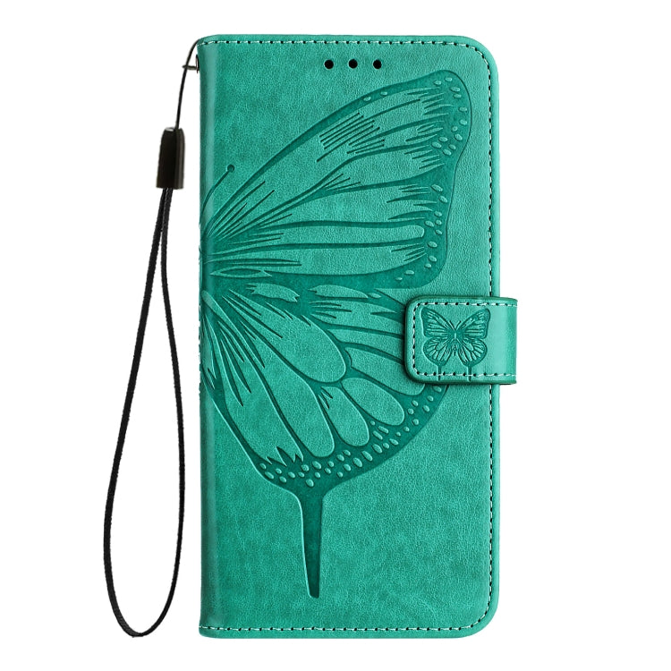 For iPhone 16 Pro Embossed Butterfly Leather Phone Case(Green)