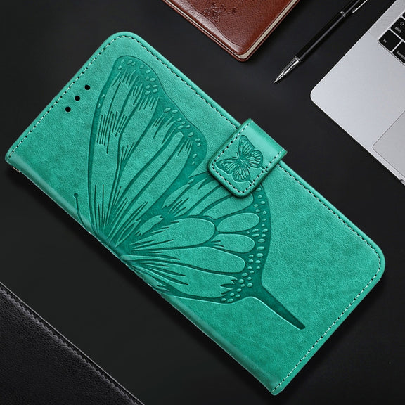 For iPhone 16 Pro Embossed Butterfly Leather Phone Case(Green)