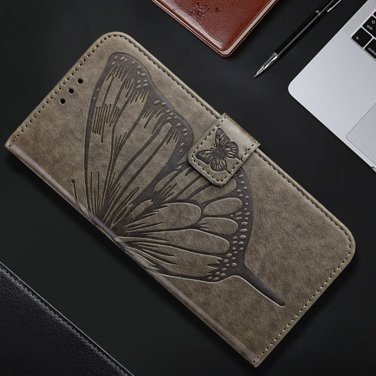 For iPhone 16 Pro Embossed Butterfly Leather Phone Case(Grey) - iPhone 16 Pro Cases by PMC TechLife | Online Shopping South Africa | PMC TechLife | Buy Now Pay Later Mobicred