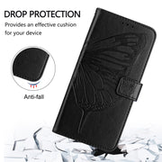 For iPhone 16 Plus Embossed Butterfly Leather Phone Case(Black)