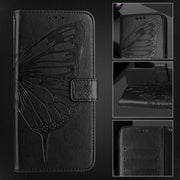 For iPhone 16 Plus Embossed Butterfly Leather Phone Case(Black)