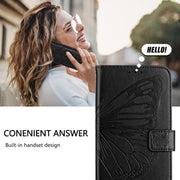 For iPhone 16 Plus Embossed Butterfly Leather Phone Case(Black)