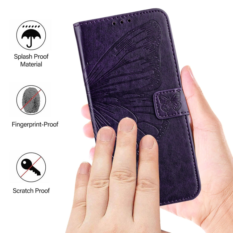 For iPhone 16 Embossed Butterfly Leather Phone Case(Dark Purple) - iPhone 16 Cases by PMC TechLife | Online Shopping South Africa | PMC TechLife | Buy Now Pay Later Mobicred