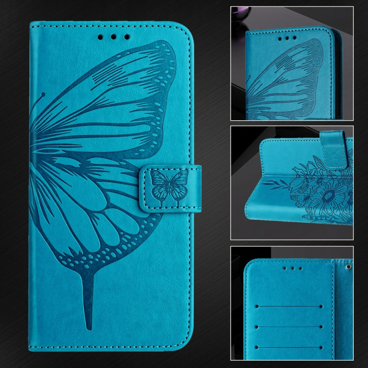 For iPhone 16 Embossed Butterfly Leather Phone Case(Blue) - iPhone 16 Cases by PMC TechLife | Online Shopping South Africa | PMC TechLife | Buy Now Pay Later Mobicred