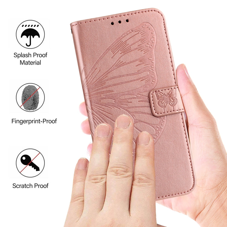 For iPhone 16 Embossed Butterfly Leather Phone Case(Rose Gold) - iPhone 16 Cases by PMC TechLife | Online Shopping South Africa | PMC TechLife | Buy Now Pay Later Mobicred