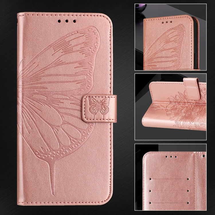 For iPhone 16 Embossed Butterfly Leather Phone Case(Rose Gold) - iPhone 16 Cases by PMC TechLife | Online Shopping South Africa | PMC TechLife | Buy Now Pay Later Mobicred