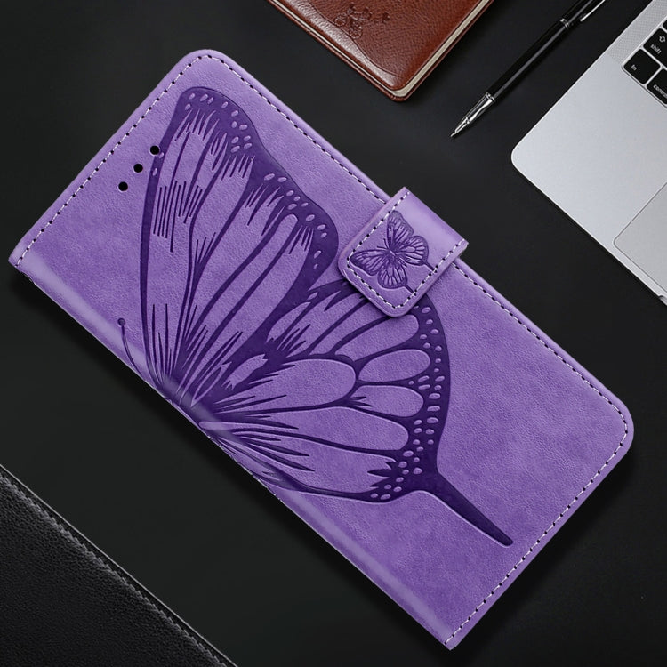 For iPhone 16 Embossed Butterfly Leather Phone Case(Light Purple) - iPhone 16 Cases by PMC TechLife | Online Shopping South Africa | PMC TechLife | Buy Now Pay Later Mobicred
