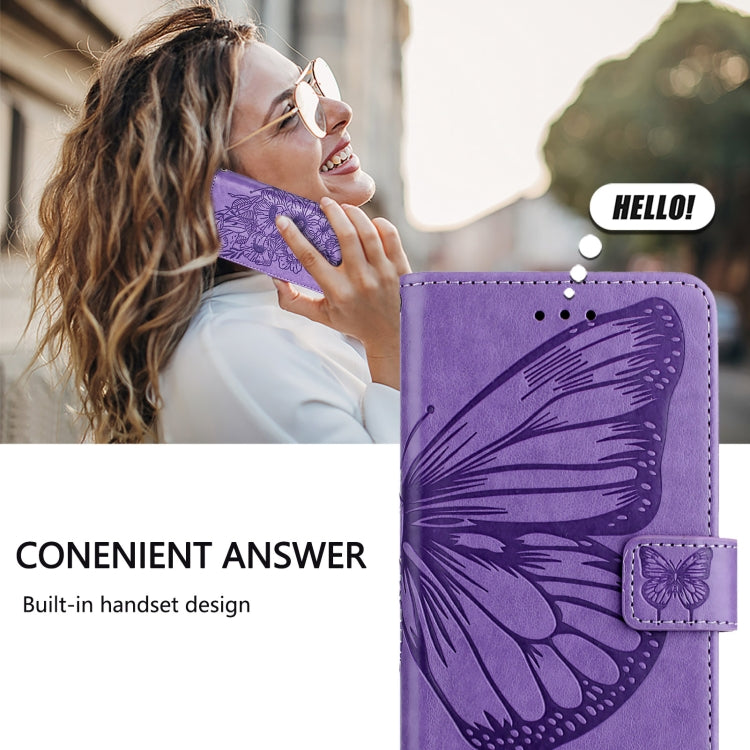 For iPhone 16 Embossed Butterfly Leather Phone Case(Light Purple) - iPhone 16 Cases by PMC TechLife | Online Shopping South Africa | PMC TechLife | Buy Now Pay Later Mobicred