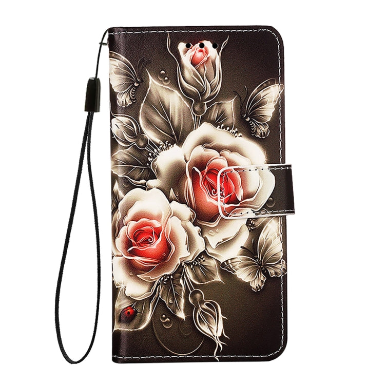 For iPhone 16e Colored Drawing Pattern Plain Weave Leather Phone Case(Roses On Black) - free shipping - PMC TechLife - Order now!