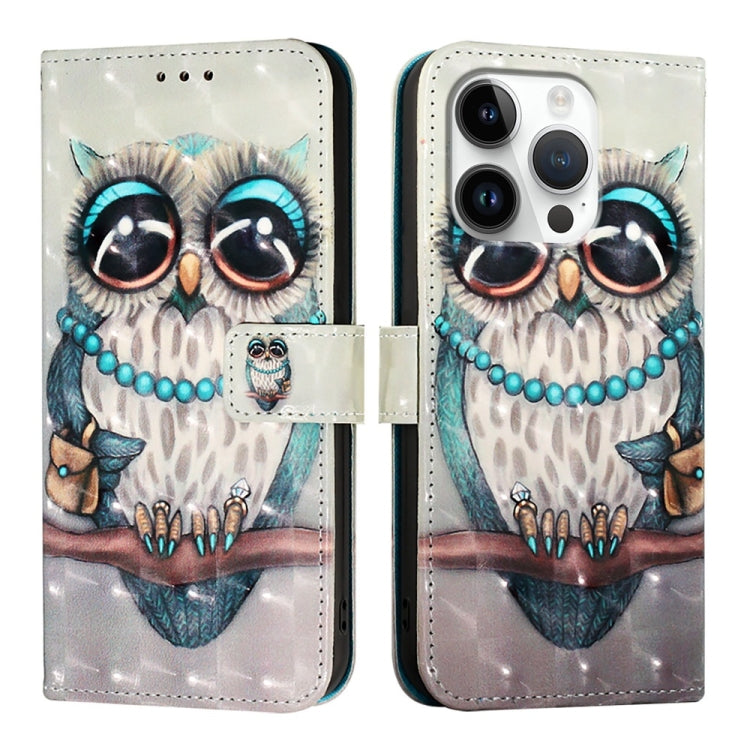 For iPhone 16 Pro 3D Painting Horizontal Flip Leather Phone Case(Grey Owl) - iPhone 16 Pro Cases by PMC TechLife | Online Shopping South Africa | PMC TechLife | Buy Now Pay Later Mobicred