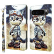 For Google Pixel 9 3D Painted Pattern Leather Phone Case(Naughty Cat) - Google Cases by PMC TechLife | Online Shopping South Africa | PMC TechLife | Buy Now Pay Later Mobicred