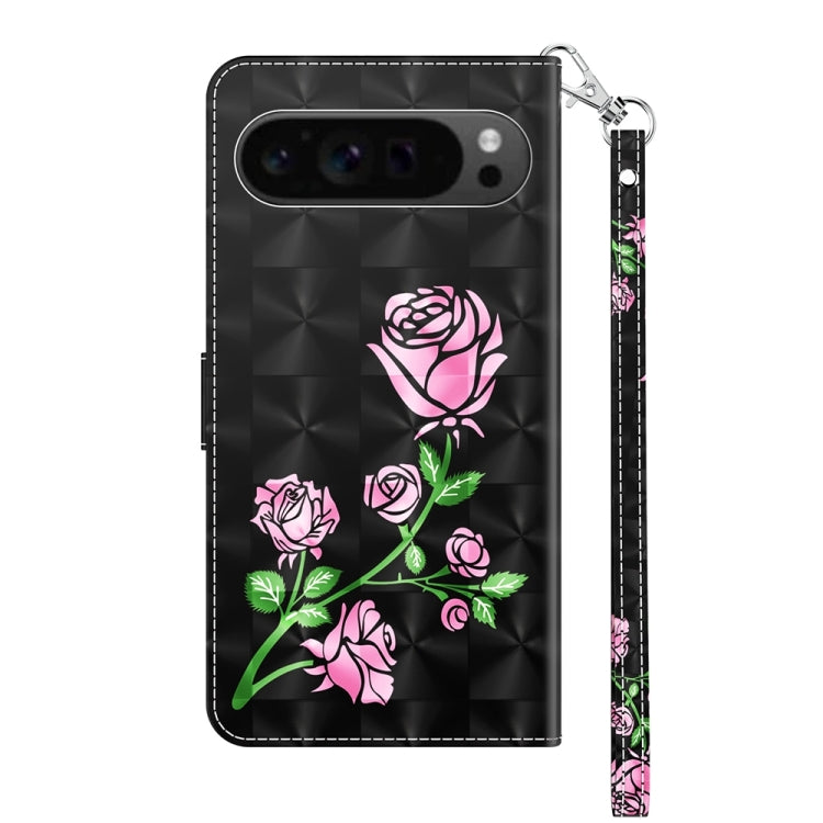 For Google Pixel 9 3D Painted Pattern Leather Phone Case(Rose)