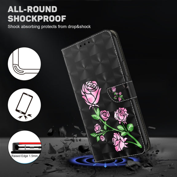 For Google Pixel 9 3D Painted Pattern Leather Phone Case(Rose)