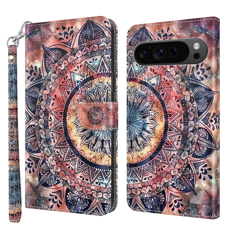 For Google Pixel 9 3D Painted Pattern Leather Phone Case(Colorful Mandala) - Google Cases by PMC TechLife | Online Shopping South Africa | PMC TechLife | Buy Now Pay Later Mobicred