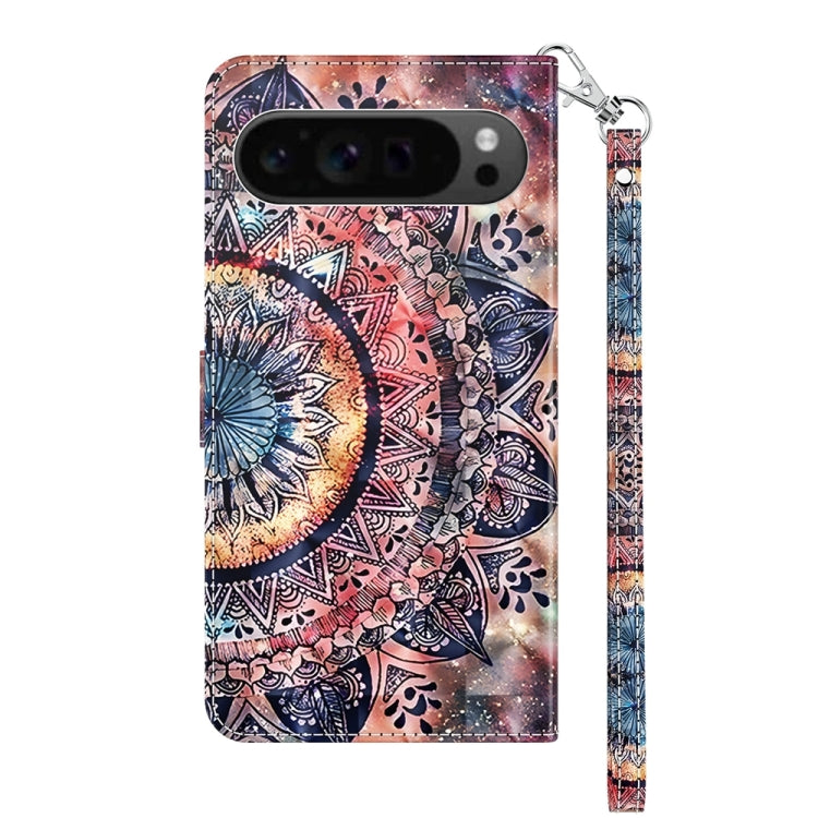 For Google Pixel 9 3D Painted Pattern Leather Phone Case(Colorful Mandala) - Google Cases by PMC TechLife | Online Shopping South Africa | PMC TechLife | Buy Now Pay Later Mobicred