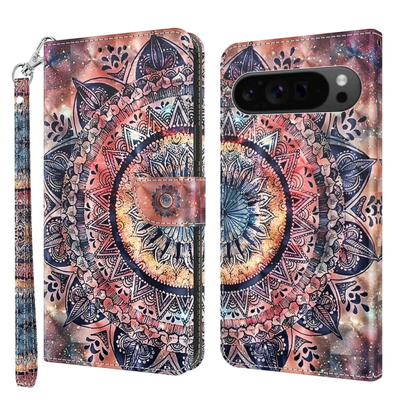 For Google Pixel 9 Pro 3D Painted Pattern Leather Phone Case(Colorful Mandala)