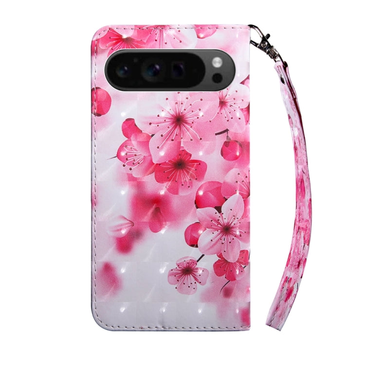 For Google Pixel 9 Pro 3D Painted Pattern Leather Phone Case(Red Flower) - Google Cases by PMC TechLife | Online Shopping South Africa | PMC TechLife | Buy Now Pay Later Mobicred