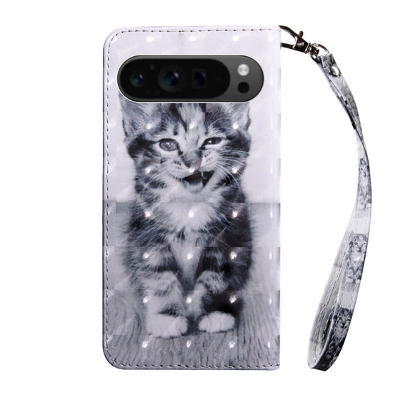For Google Pixel 9 Pro 3D Painted Pattern Leather Phone Case(Smile Cat)
