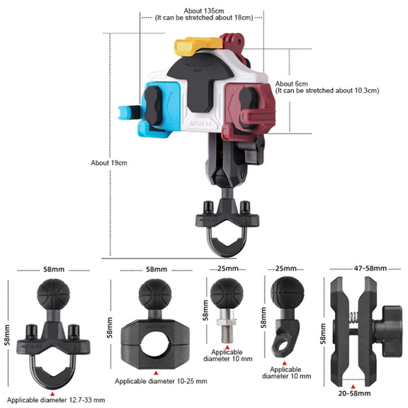 MOTOSLG Crab Motorcycle Phone Clamp Bracket M10 Ballhead Mount(Blue White Red)
