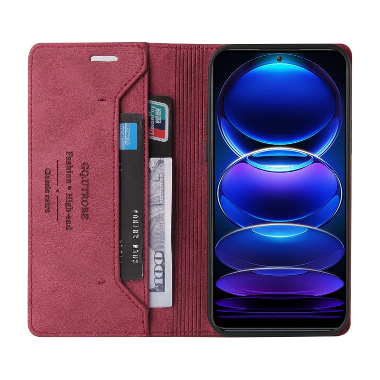 For Xiaomi Redmi Note 12 Pro+ India Skin Feel Anti-theft Brush Horizontal Flip Leather Case with Holder(Wine Red) - Xiaomi Cases by PMC TechLife | Online Shopping South Africa | PMC TechLife | Buy Now Pay Later Mobicred