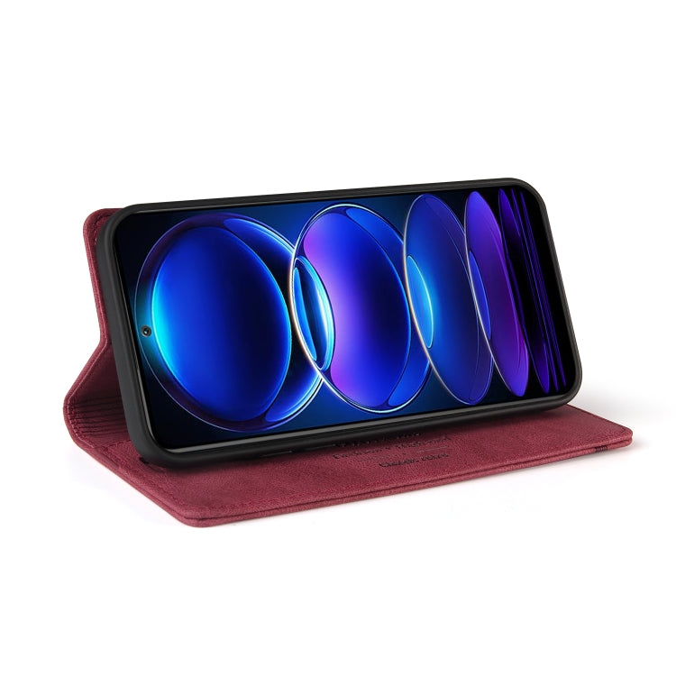 For Xiaomi Redmi Note 12 Pro+ India Skin Feel Anti-theft Brush Horizontal Flip Leather Case with Holder(Wine Red) - Xiaomi Cases by PMC TechLife | Online Shopping South Africa | PMC TechLife | Buy Now Pay Later Mobicred