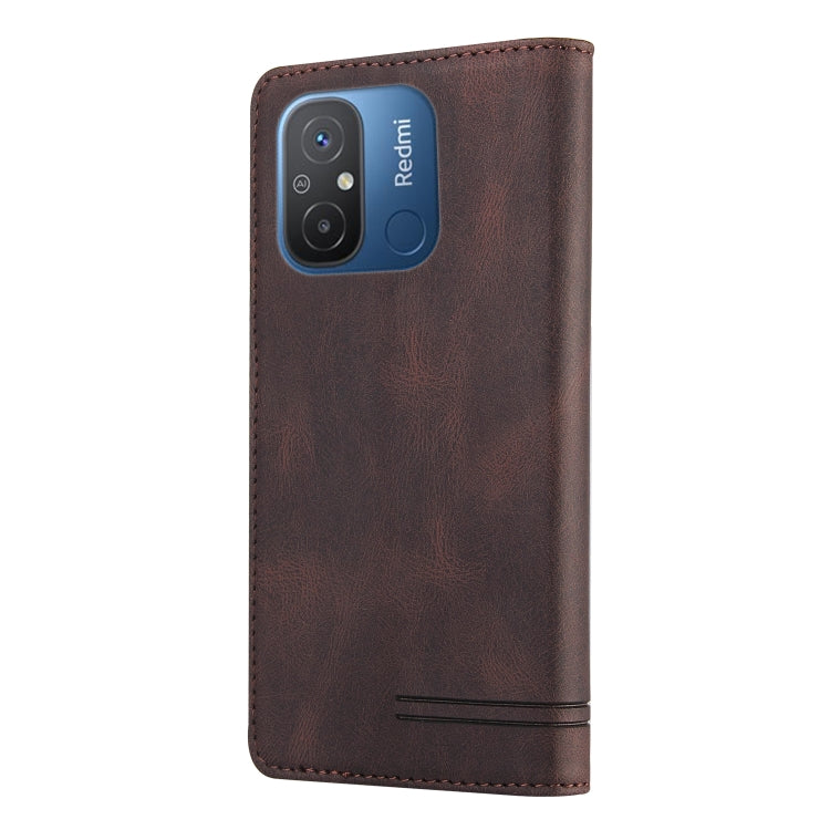 For Xiaomi Redmi 12C/11A Skin Feel Anti-theft Brush Horizontal Flip Leather Case with Holder(Brown)