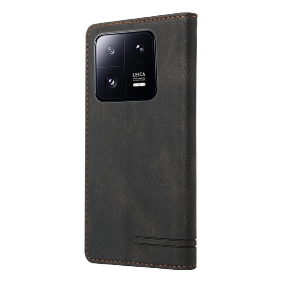 For Xiaomi 13 Pro Skin Feel Anti-theft Brush Horizontal Flip Leather Case with Holder(Black)