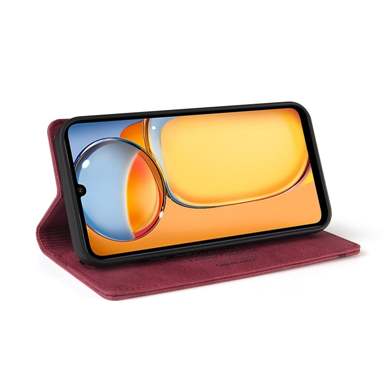 For Xiaomi Redmi 13C Skin Feel Anti-theft Brush Horizontal Flip Leather Case with Holder(Wine Red) - 13C Cases by PMC TechLife | Online Shopping South Africa | PMC TechLife | Buy Now Pay Later Mobicred