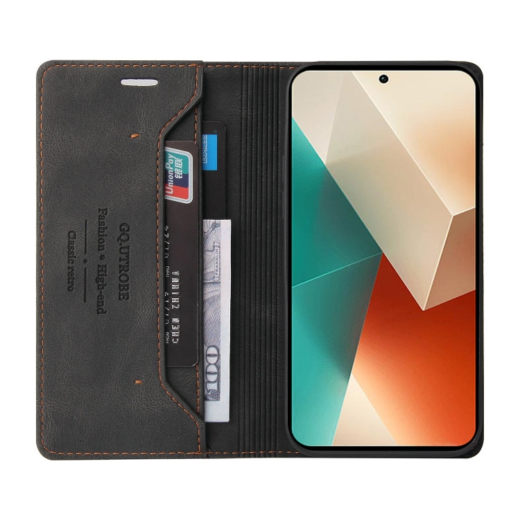 For Xiaomi Redmi Note 13 5G Skin Feel Anti-theft Brush Horizontal Flip Leather Case with Holder(Black)