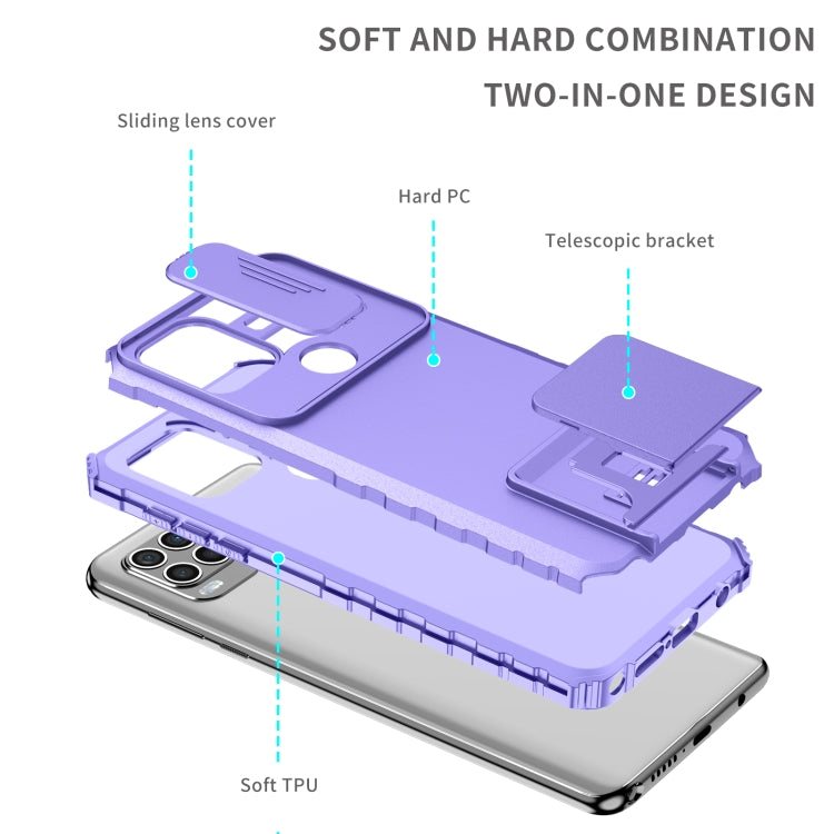 For Motorola Moto G Stylus 5G Stereoscopic Holder Sliding Camshield Phone Case(Purple) - Motorola Cases by PMC TechLife | Online Shopping South Africa | PMC TechLife