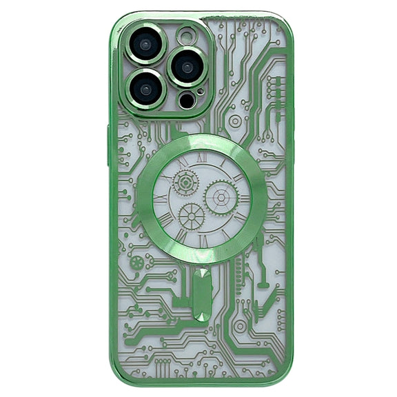 For iPhone 13 Pro Electroplated Circuit Board Pattern MagSafe Phone Case(Green)