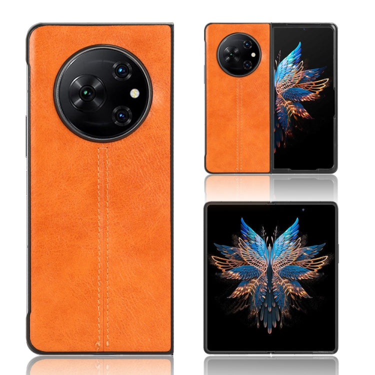 For Tecno Phantom V Fold Cow Pattern Sewing Back Cover Phone Case(Yellow) - free shipping - PMC TechLife - Order now!