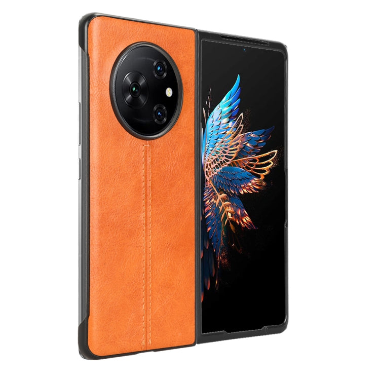 For Tecno Phantom V Fold Cow Pattern Sewing Back Cover Phone Case(Yellow) - free shipping - PMC TechLife - Order now!