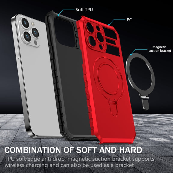 For iPhone 15 Pro MagSafe Magnetic Holder Phone Case(Red)