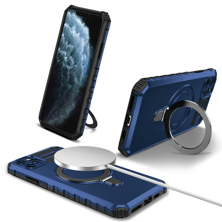 For iPhone 11 Pro Max MagSafe Magnetic Holder Phone Case(Blue) - iPhone 11 Pro Max Cases by PMC TechLife | Online Shopping South Africa | PMC TechLife