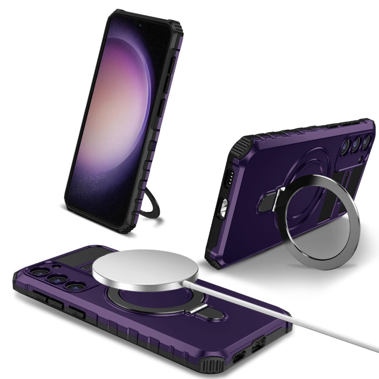For Samsung Galaxy S23+ 5G MagSafe Magnetic Holder Phone Case(Purple) - Galaxy S23+ 5G Cases by PMC TechLife | Online Shopping South Africa | PMC TechLife