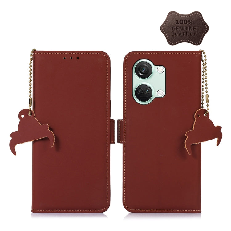 For OnePlus Nord 3 / Ace 2V Genuine Leather Magnetic RFID Leather Phone Case(Coffee) - OnePlus Cases by PMC TechLife | Online Shopping South Africa | PMC TechLife | Buy Now Pay Later Mobicred
